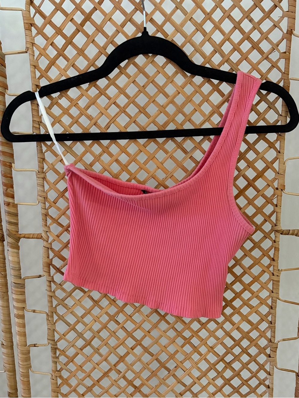 SHEIN Pink One-Shoulder Ribbed Crop Top